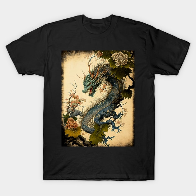 Ukiyo-e Style Traditional Japanese Dragon T-Shirt by entwithanaxe